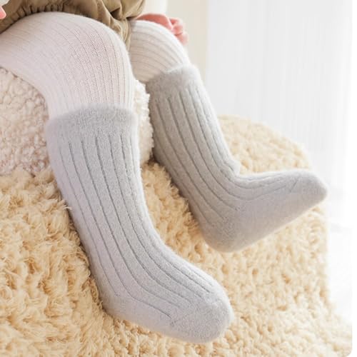 6 Pairs Plush Baby Socks for Warm Autumn Winter, Thick Newborn Infant Mid Calf Socks with Loose Comfort Fit4