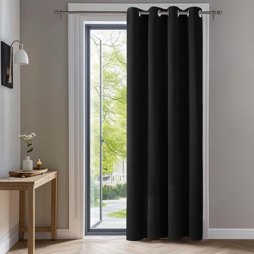 Deconovo Cortinas Dormitorio Salon Opacas Moderna con Ojales, Cortinas Termicas Aislantes Frio y Calor 140x260 cm(Ancho x Alto) Negro, 1 Pieza
