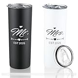 DHQH Mr and Mrs 2026 Tumbler Set, Engagement Wedding Gifts for Couples Wife Husband Bride To Be Newly Engaged 20oz Travel Tumbler Bachelorette Party Gifts