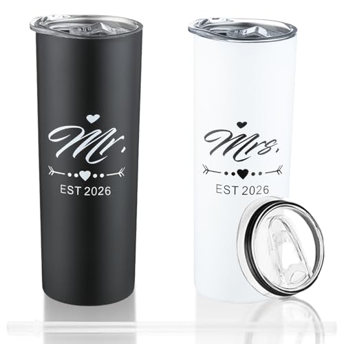 DHQH Mr and Mrs 2026 Tumbler Set, Engagement Wedding Gifts for Couples Newlyweds Wife Husband Bride To Be Newly Engaged 20oz (2024-tumbler)