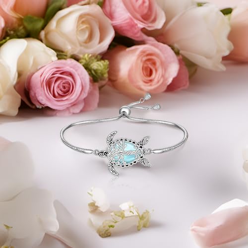 Fenthring Sea Turtle Bracelet for Women Moonstone Tree of Life Bracelet Sterling Silver Turtle Bracelets Ocean Beach Hawaiian Turtles Gifts 6