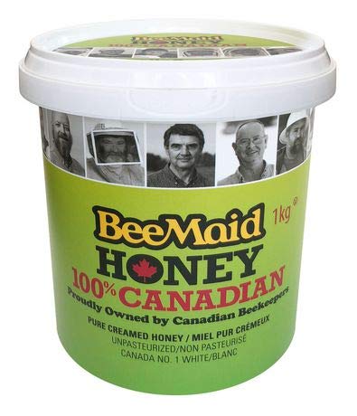 BeeMaid Honey UnPasteurized White Creamed Tub Bee Maid Honey Ltd, 1kg {Imported from Canada}