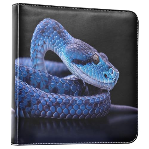 Kigai Blue Snake Photo Album Self Adhesive Scrapbook Album Leather Cover DIY Picture Scrap Book with 20 Adhesive Sheets, 11.8x24x0.8 inch