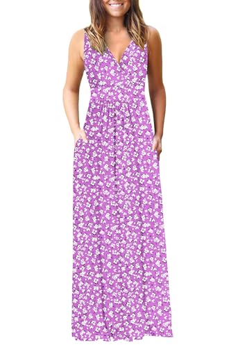 Image of AUSELILY Maxi Dresses for Women Summer Casual Sleeveless V Neck Wrap Dress | Sleeveless Long maxi dress with wrap V neck & side pockets, for formal cocktail, beach & casual daily wear