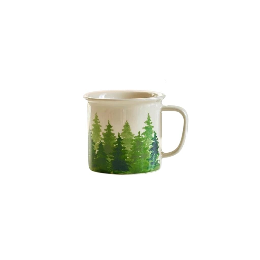 Tasse café latte en céramique peinte motif forêt et grande capacité