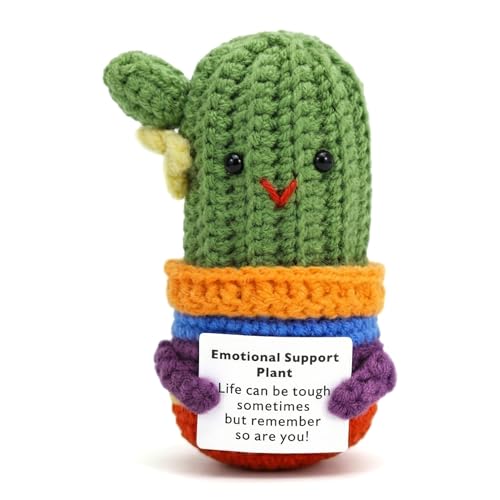 Morcolplus Emotional Support Crochet Plant Plush Crochet Cactus with Positive Message Card Mini Desk Decor Teacher Appreciation Gift Birthday Thank You Gift for Men & Friends