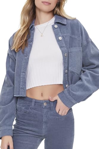 Forever 21 Women's Corduroy Frayed Cropped Shacket