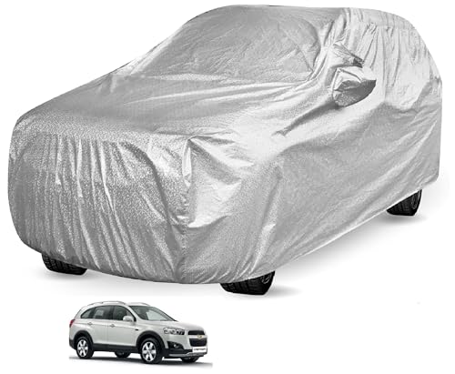 Image of Auto Hub Waterproof Car Cover Compatible with Chevrolet Captiva with Mirror Pocket, Soft Cotton Lining, Waterproof Captiva Car Cover- Metallic Silver
