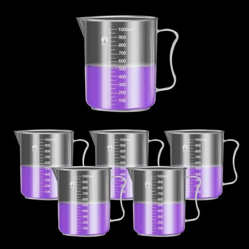 Image of Measuring Jugs, Plastic Food Grade Liquid Measuring Cups Molded Graduations - Chemical Resistant, Autoclavable - Handle for Convenient Lifting (6, 1000ml)