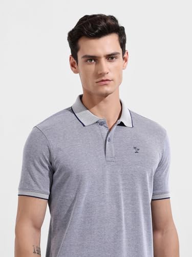 Image of The Indian Garage Co Men Regular Fit Textured Polo Neck Half Sleeves Tshirt