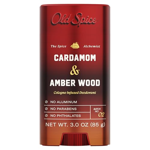 Old Spice Aluminum Free Deodorant for Men, The Spice Alchemist Collection, 24/7 Cologne Infused Scent, No Trade Off Formula, Free of Parabens & Phthalates, Cardamom + Amber Wood Scent, 3.0 oz