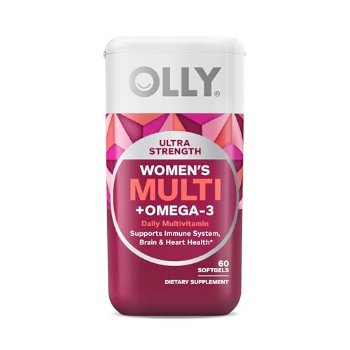 OLLY Ultra Women's Multi Softgels, Overall Health and Immune Support, Omega-3s, Iron, Vitamins A, D, C, E, B12, Daily Multivitamin, 30 Day Supply - 60 Count