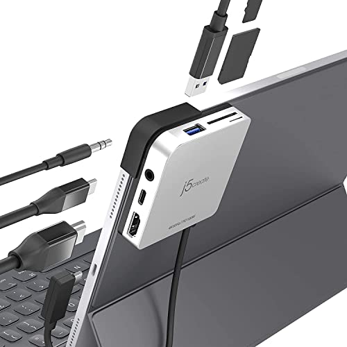 j5create USB C Hub-Base de viaje 6 en 1 para iPad Pro 12.9'/11', con HDMI 4K@60Hz, USB C PD de carga...