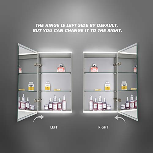 ExBrite LED Bathroom Medicine Cabinet with Mirror, 3-Layer Storage Shelves,Flexible Assembly, 20\'\'x26\'\', Intelligent Switch, IP44, Aluminum Frame, Casement Door, Surface mounting only. - Thumbnail 3