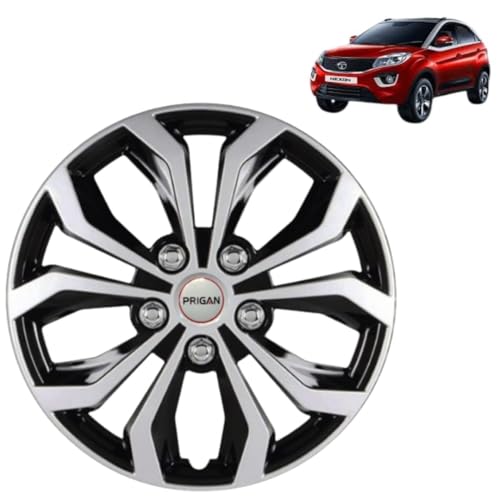 PRIGAN Nexon Black Silver Wheel Cover 16" for TATA Nexon (Set of 4 Pcs) (Press Fitting) Model- Vision_DC_16