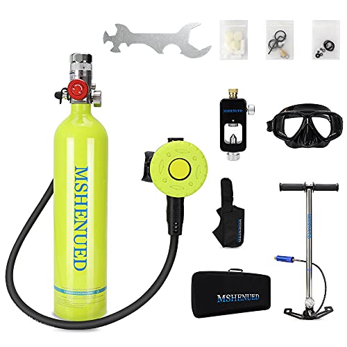 YQYAH Mini Scuba Tank Kit 1L Oxygen Cylinder with Hand Bag Package Diving Tanks Equipment Emergency and with 15-20 Minutes (340 Breathe Times) Snorkeling Accessories Set for Divers