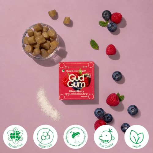 Image of Gud Gum- Natural, Plastic Free Chewing Gum -21g x 4 - Mini Pack of 4- No added artificial colours, flavours & sweeteners (Pack Of 4, Mixed Berry)