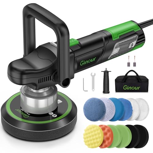Polisseuse Voiture, Ginour Polisseuse 900W, Polisseuse Excentrique 6400tr/min, 6 Vitesse Variable, Poign&eacute;e en D et Poign&eacute;e Lat&eacute;rale