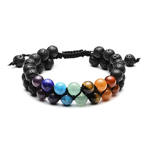 Jovivi Chakra Bead Bracelets - 8mm Natural Lava Rock Stones Beads Bracelets, Men Stress Relief Yoga Beads Aromatherapy Essential Oil Diffuser Bracelets 7 Chakras Anxiety Bracelet for Women