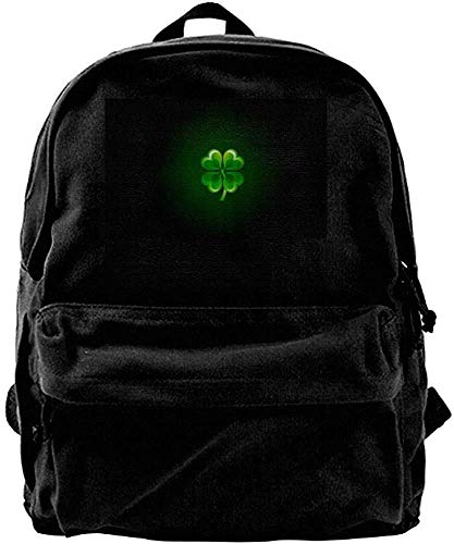 School Travel Backpack, 50% Off Unisex Classic Canvas Backpack Bright Green Clover Unique Print Style,Fits 14 Inch Laptop,Durable,Black