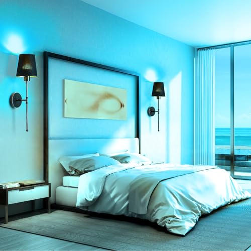 Image of Depuley Battery Operated Wall Sconce: 24 inch Set of 2 Wireless Wall Lights with Remote for Bedroom - Rechargeable 15 Colors Black Wall Lamp for Living Room Hallway Home Decor
