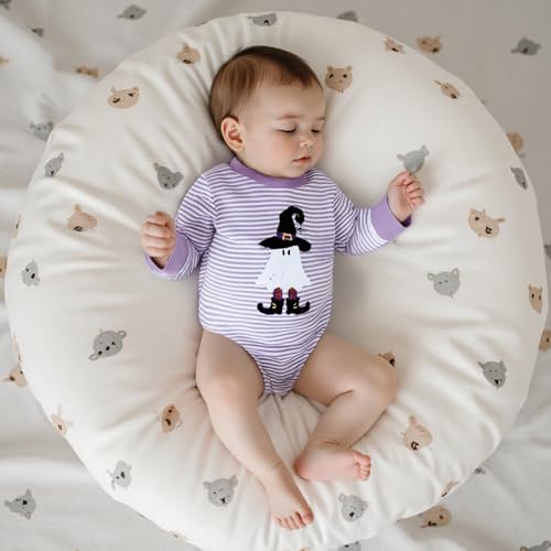 Newborn Infant Baby Girl Halloween Outfits Embroidered Ghost Onesie Striped Long Sleeve Romper Clothes2