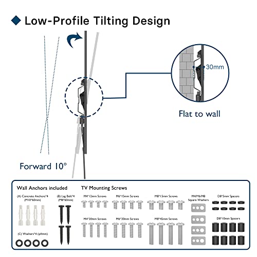 BONTEC TV Wandhalterung Neigbare TV Halterung Ultraslim Universal für 23-60 Zoll LCD/LED/Plasma Fernseher Flach&Curved… – Bild 6