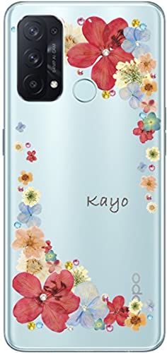 OPPO Reno5 A ケース オッポ リノ5A カバー ラインストーン らふら 名入れ 押し花風 パステルポップン
