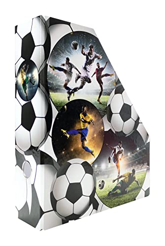 Image of HERMA 19716 Magazine File A4 with Football Motif, 7.5 cm Wide, Foldable, Sturdy Cardboard, Slim Magazine Holder for Girls and Boys, Standing File for Storing Documents, Documents, Folders