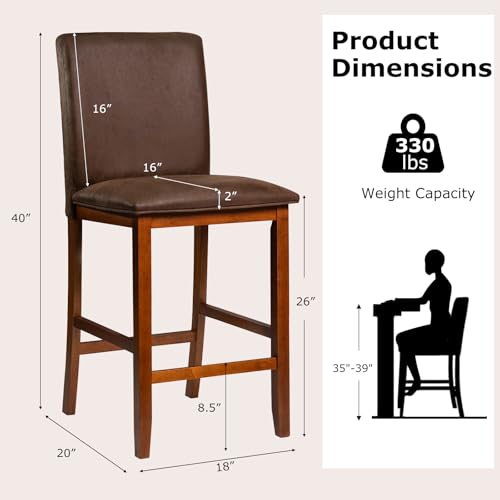 Butacos de barra Giantex, juego de 2 unidades, altura de mostrador, asiento y respaldo acolchados, patas de madera de caucho maciza, reposapiés, para isla de cocina, comedor o pub miniatura 2
