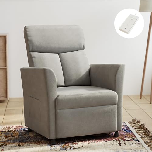 Claiks Power Recliner Chair for Adults, Adjustable Reclining Chair, Comfortable Recliner Couch with Side Pockets&Wire Remote Control, for Living Room, Home Theater, Bedroom, Linen Fabric, Light Grey