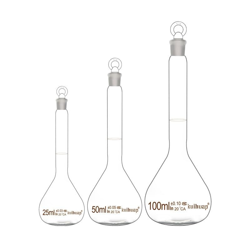 Matraz Aforado Clase A 5–2000ml de Vidrio Borosilicato 3.3 con Tapón Esmerilado para Laboratorio Transparente y Ámbar(Clear,100ml)