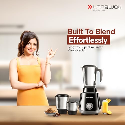Image of Longway Super Pro Mixer Grinder | 500 Watt Powerful Motor for Grinding, Mixing, Juicing | 2 Years Warranty (Black & Gray)