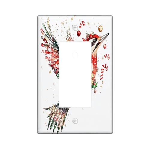 Placa decorativa para interruptor de luz con diseño de pájaro carpintero de Navidad, 1 banda, balancín individual, bolas de Navidad, copos de nieve, placa frontal eléctrica para cocina, baño