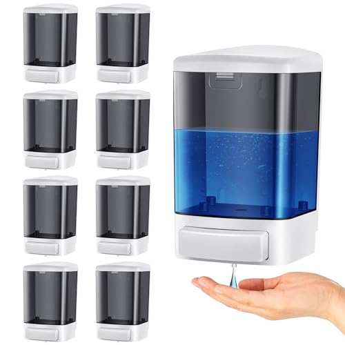 Image of Hushee 8 Pcs Plastic Wall Mounted Soap Dispenser Commercial Manual Soap Containers Wall Dispenser for Kitchen Shower Hotel Liquid Shampoo Gel Chamber (33.8 oz 1000 ml,Black)