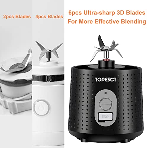 TOPESCT Portable Blender, Personal Mixer Fruit Rechargeable with USB, Mini Blender for Smoothie, Fruit Juice, Milk Shakes 380ml, Six 3D Blades for Great Mixing (Black)