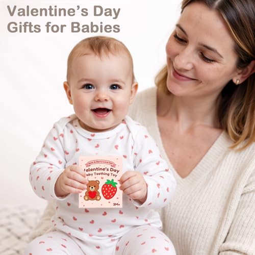 Valentine’s Baby Teething Toys, Teddy Bear & Strawberry Silicone Teether for 3–12 Months, Textured Sensory Chewing Ring for Infants & Toddlers, Baby’s First Valentine’s Day Gift for Boys and Girls - image 6