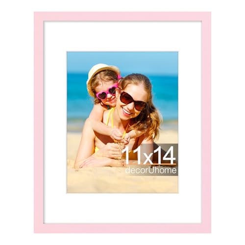 decorUhome 11x14 Picture Frame, Display Pictures 8x10 with Mat or 11x14 without Mat, Wall & Tabletop Display Photo Frame, Pink, 1 Pack