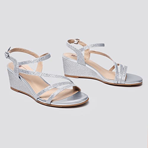 IDIFU Women's Wedge Heel Sandal Dress Low Strappy 2 Inch Open Toe Wedding Bridal Shoes for Woman Ladies Evening Formal3