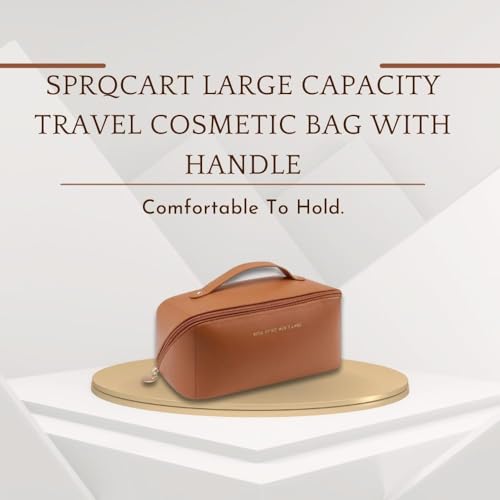Image of Dangfly Large Capacity Travel Cosmetic Bag with Handle and Divider - Multifunctional Makeup Bag for Easy Access,Waterproof 10 Cms (Brown)