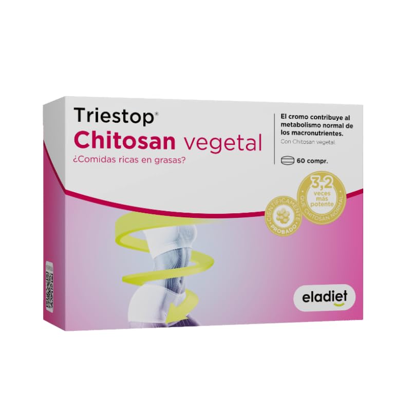 TRIESTOP CHITOSÁN VEGETAL [3,2 Veces Más Potente] Efecto Saciante – Contribuye al Metabolismo Normal de los Macronutrientes – Apoyo a la Regulación de la Glucosa | 60 comprimidos ELADIET