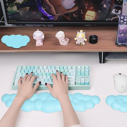 Image of JIKIOU Upgrade Leather Cloud Wrist Rest for Keyboard and Mouse & Cup Pad | Wish Gift-Cute Cloud Shape, Comfortable and don't Irritate to Skin, Non-Slip PU Base,Soft Memory Foam filled for Pain Relief