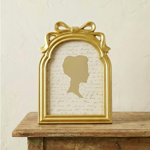 AceOrbit 8x10 Inch Gold Bow Picture Frame Vintage Arch Edge Wooden Real Glass Photo...