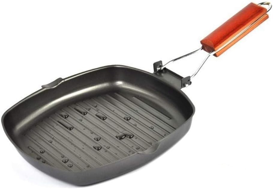 Grill Pan with Handle Nonstick Grill Pan for Stove Tops Induction Compatible KBBQ Grill Pan with Pour Spouts Indoor Square BBQ Grilling Pan | 24cm |