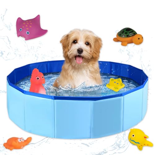 LWLWA Katzenpool, Faltbar Hundeplanschbecken, 50 x 10 cm Pool für Hunde, Blaue Oxford-Gewebe Planschbecken für Katzen, mit Wasserspielzeug, für Kleine Hunde und Katzen zum Baden und Planschen
