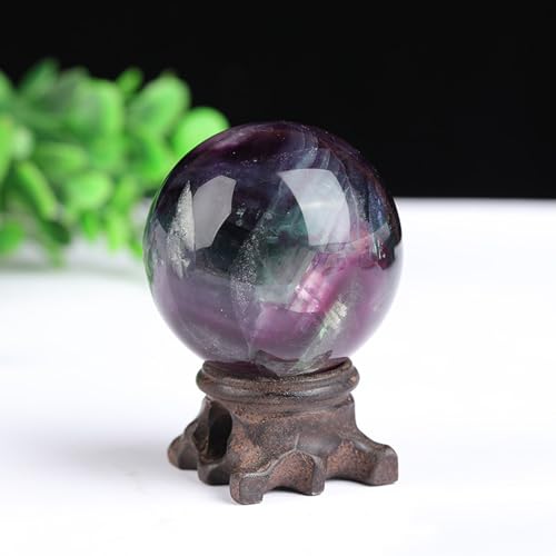 Fluorite de 65mm en boule décorative violette et verte avec support - 4