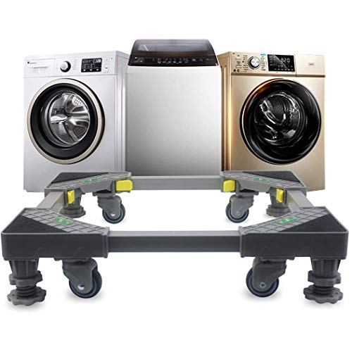 Waschmaschine Sockel Untergestell mit 4 Füßen + 4 Räder Verstellbare Waschmaschinensockel mit Rutschfester Stoßdämpfungsfunktion(43-60),4