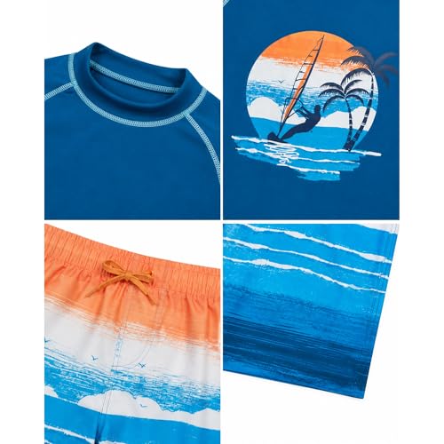 Image of Big Chill Boys Rash Guard Set - 2 Piece UPF 50+ Boys Swim Trunks & Long Sleeve Boy Swim Shirt Youth Bathing Suit Swimwear Set