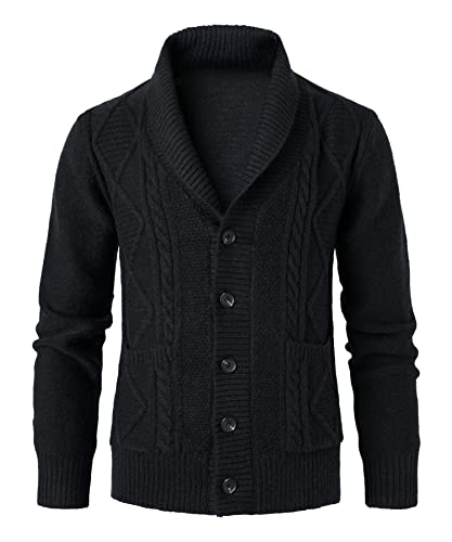 Btmpmcs Hommes Cardigans à Manches Longues Sweaters Hiver Épais Et Chaud Pulls en Tricoté Classique Grosse Maille torsadé Veste avec Col Châle Décontractée Chandail avec Boutons Cover