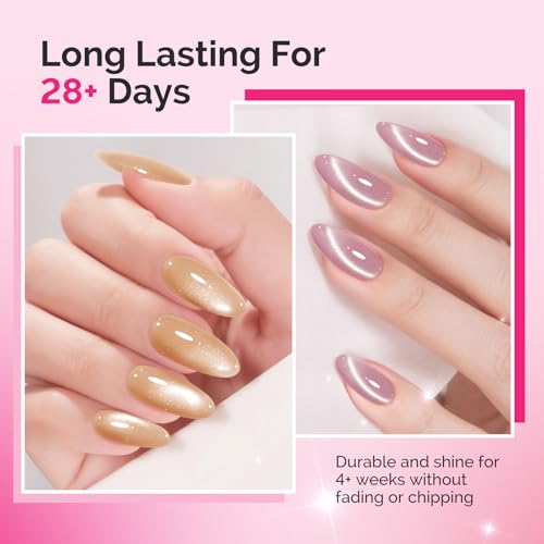 Image of MelodySusie Minimal Nude Pink Cat Eye Set Cat Eye Gel Nail Polish Set 6 Pcs, 0.26 Fl Oz Glitter Holographic Magnetic Nail Polish with Magnet, UV Nail Polish for Nail Art Manicure Salon DIY at Home